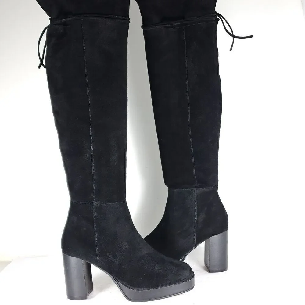 Free People Women's Echo US6-6,5 EU37 Black Suede Platform Over The Knee Boots